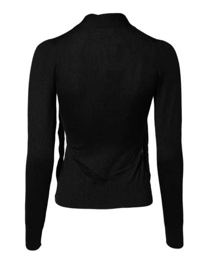 Dolce & Gabbana Black Cashmere Ascot Collar Long Sleeve Top