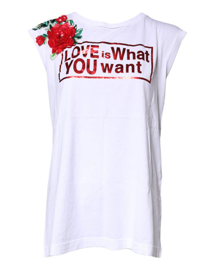 Dolce & Gabbana White Floral Graphic Print Sleeveless Tank Top