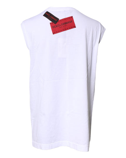 Dolce & Gabbana White Floral Graphic Print Sleeveless Tank Top