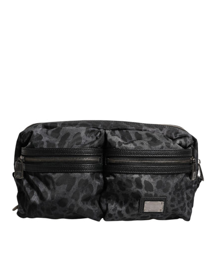 Dolce & Gabbana Black Gray Leopard DG Logo Belt Waist Fanny Pack Bag