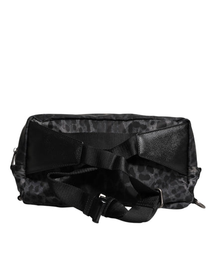 Dolce & Gabbana Black Gray Leopard DG Logo Belt Waist Fanny Pack Bag