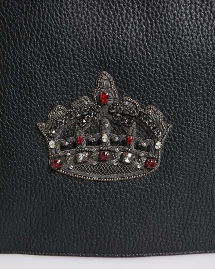 Dolce & Gabbana Black Calfskin Crown Embellished Clutch Pouch Bag