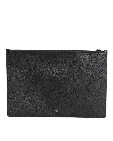 Dolce & Gabbana Black Calfskin Crown Embellished Clutch Pouch Bag