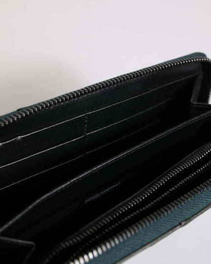 Dolce & Gabbana Green Ostrich Logo Plaque Zip Around Continental Wallet