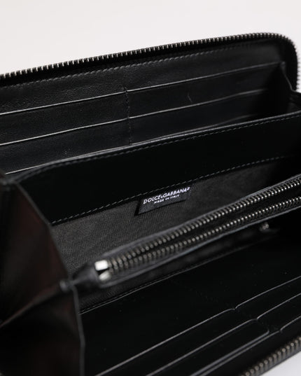 Dolce & Gabbana Black Blue Exotic Leather Embossed Continental Wallet
