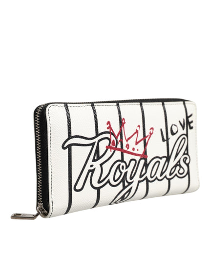Dolce & Gabbana White Leather DG Crown Royals Continental Zip Around Wallet