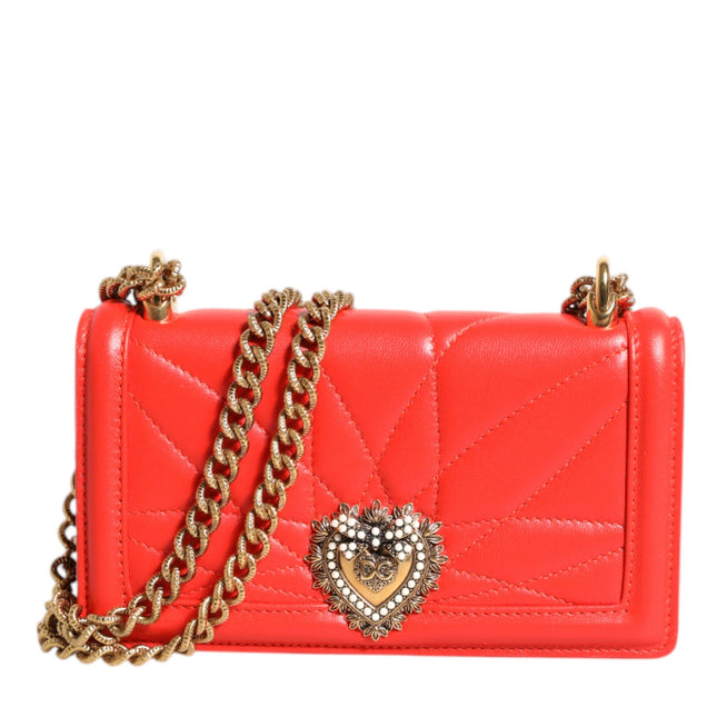 Dolce & Gabbana Red Leather Quilted Devotion Crossbody Phone Cover Bag