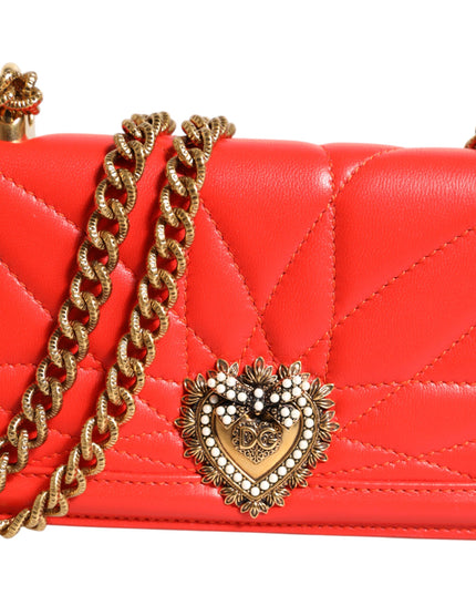 Dolce & Gabbana Red Leather Quilted Devotion Crossbody Phone Cover Bag