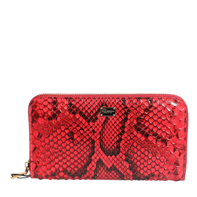 Dolce & Gabbana Red Exotic Leather Zip Around Continental Clutch Wallet