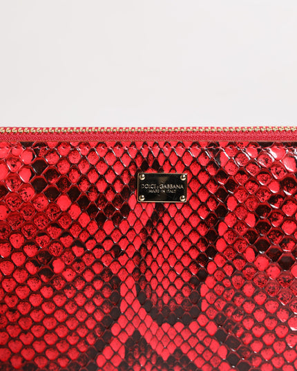 Dolce & Gabbana Red Exotic Leather Zip Around Continental Clutch Wallet