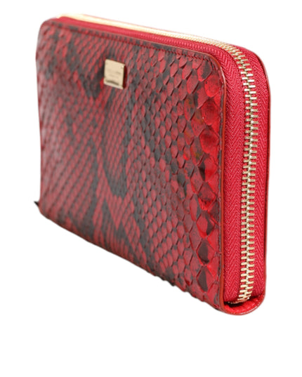 Dolce & Gabbana Red Exotic Leather Zip Around Continental Clutch Wallet