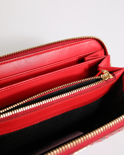 Dolce & Gabbana Red Exotic Leather Zip Around Continental Clutch Wallet