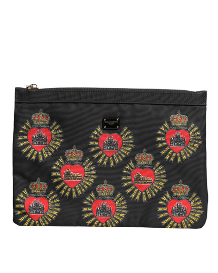 Dolce & Gabbana Black Red Nylon Sacred Heart Clutch Pouch Bag