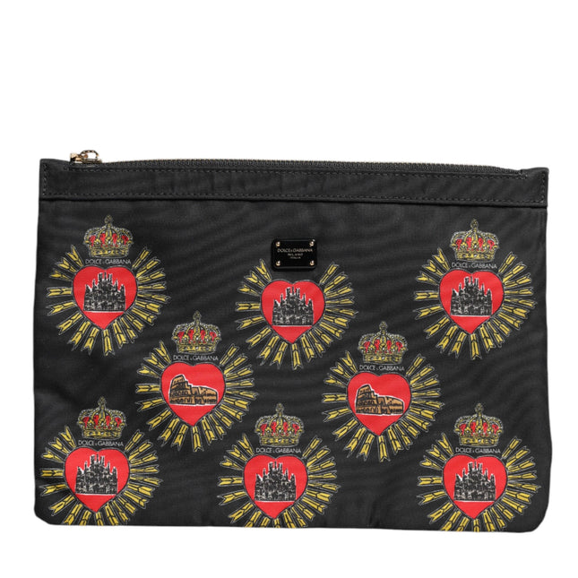 Dolce & Gabbana Black Red Nylon Sacred Heart Clutch Pouch Bag