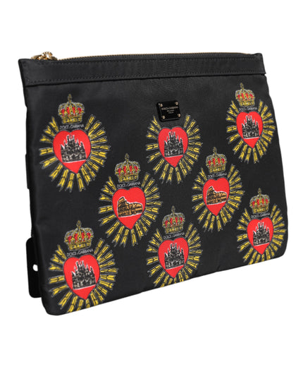 Dolce & Gabbana Black Red Nylon Sacred Heart Clutch Pouch Bag
