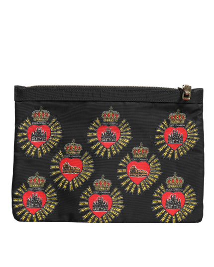 Dolce & Gabbana Black Red Nylon Sacred Heart Clutch Pouch Bag