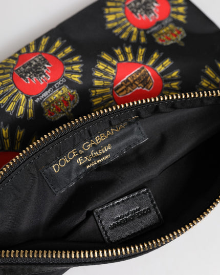 Dolce & Gabbana Black Red Nylon Sacred Heart Clutch Pouch Bag