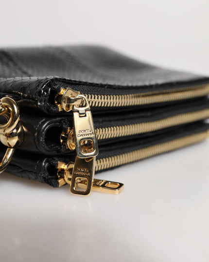 Dolce & Gabbana Black Exotic Leather Shoulder Sling Clutch Bag