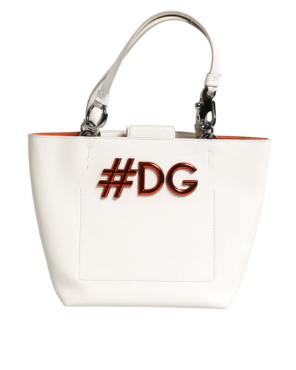 Dolce & Gabbana White Leather #DG BEATRICE Top Handle Tote Bag