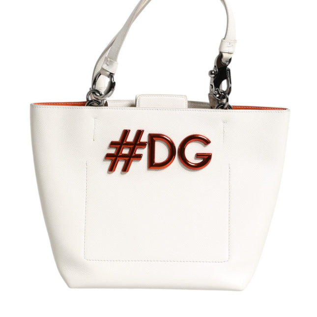 Dolce & Gabbana White Leather #DG BEATRICE Top Handle Tote Bag