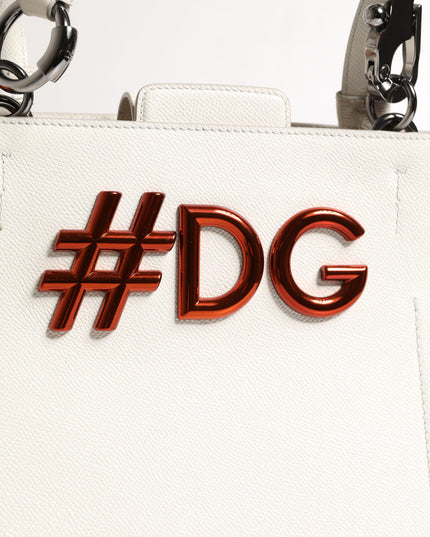 Dolce & Gabbana White Leather #DG BEATRICE Top Handle Tote Bag