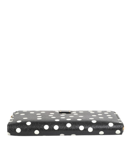 Dolce & Gabbana Black White Dotted Leather Zip Around Continental Wallet