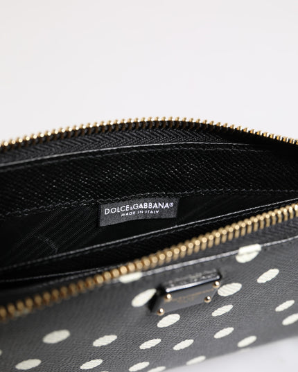Dolce & Gabbana Black White Dotted Leather Zip Around Continental Wallet