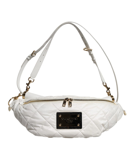 Dolce & Gabbana White Quilted Logo Plaque Belt Waist Fanny Pack Bag
