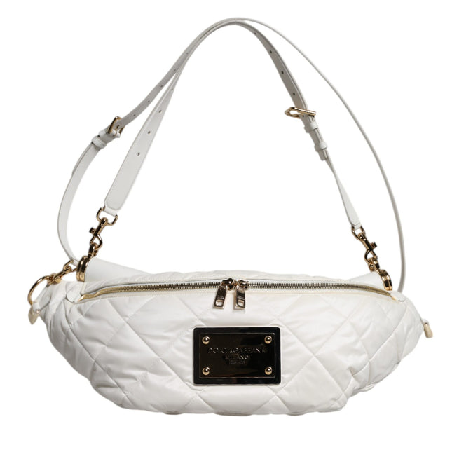 Dolce & Gabbana White Quilted Logo Plaque Belt Waist Fanny Pack Bag