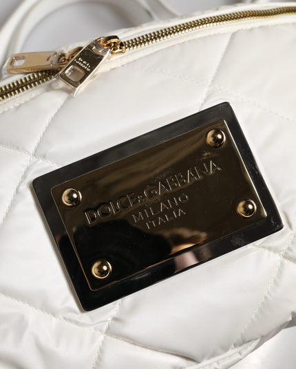 Dolce & Gabbana White Quilted Logo Plaque Belt Waist Fanny Pack Bag