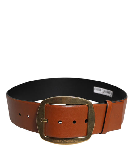 Dolce & Gabbana Brown Leather Gold Metal Buckle Classic Belt