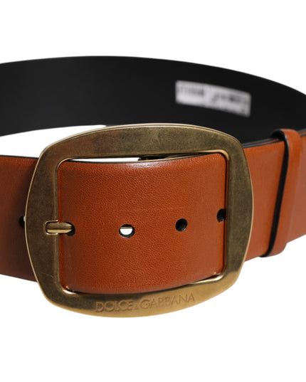 Dolce & Gabbana Brown Leather Gold Metal Buckle Classic Belt