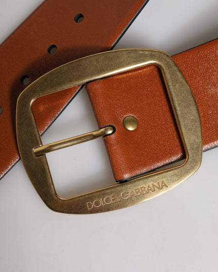 Dolce & Gabbana Brown Leather Gold Metal Buckle Classic Belt