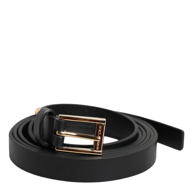 Dolce & Gabbana Black Calf Leather Gold Metal Buckle Belt