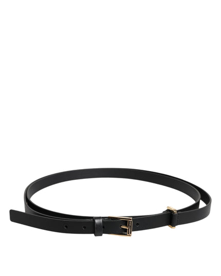 Dolce & Gabbana Black Calf Leather Gold Metal Buckle Belt