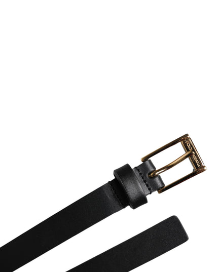 Dolce & Gabbana Black Calf Leather Gold Metal Buckle Belt