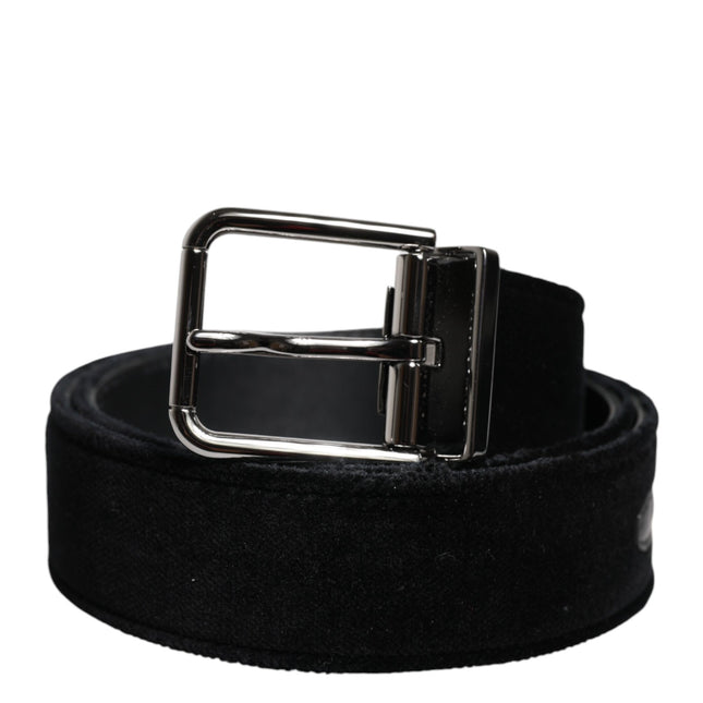 Dolce & Gabbana Black Cotton Silver Tone Metal Buckle Belt