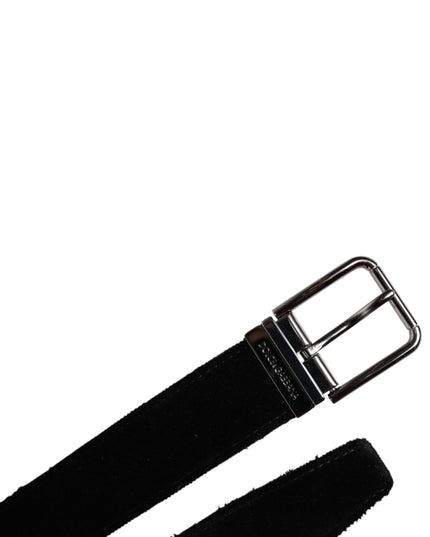Dolce & Gabbana Black Cotton Silver Tone Metal Buckle Belt