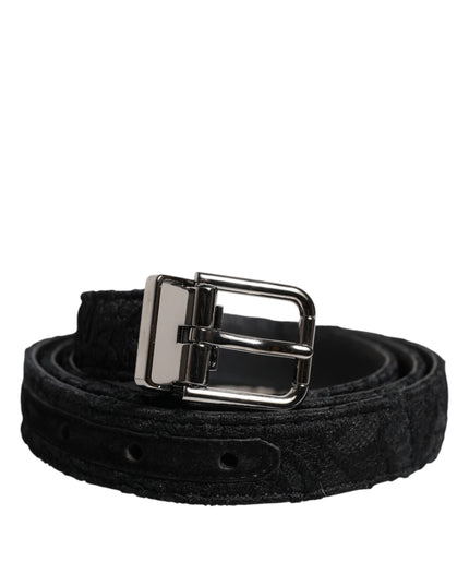 Dolce & Gabbana Black Cotton Blend Silver Metal Buckle Belt