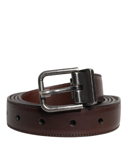 Dolce & Gabbana Brown Leather Silver Metal Buckle Belt