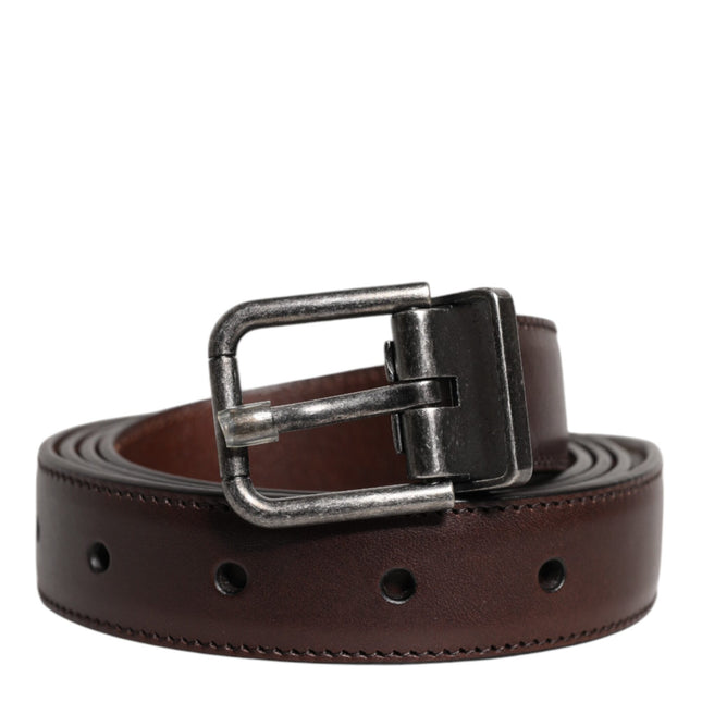 Dolce & Gabbana Brown Leather Silver Metal Buckle Belt
