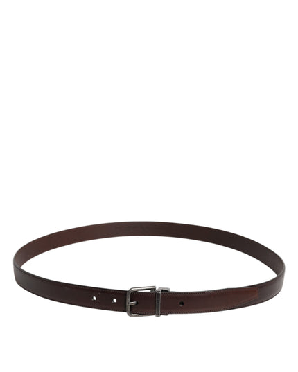 Dolce & Gabbana Brown Leather Silver Metal Buckle Belt
