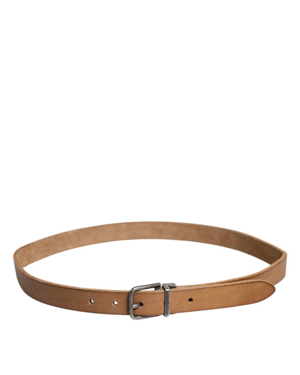 Dolce & Gabbana Brown Leather Silver Tone Metal Buckle Belt