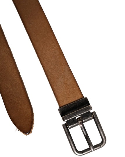 Dolce & Gabbana Brown Leather Silver Tone Metal Buckle Belt