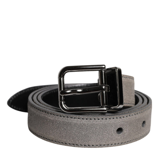 Dolce & Gabbana Gray Leather Silver Tone Metal Buckle Belt