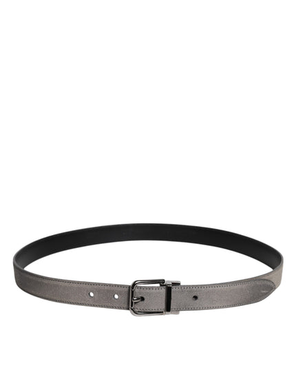 Dolce & Gabbana Gray Leather Silver Tone Metal Buckle Belt
