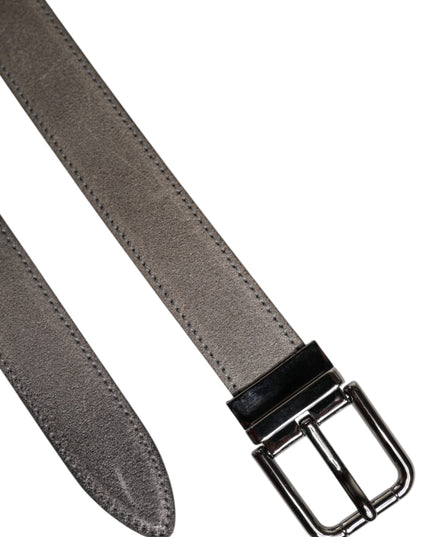 Dolce & Gabbana Gray Leather Silver Tone Metal Buckle Belt