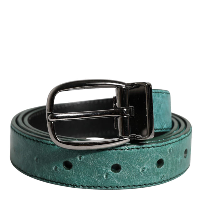 Dolce & Gabbana Green Leather Silver Tone Metal Buckle Belt