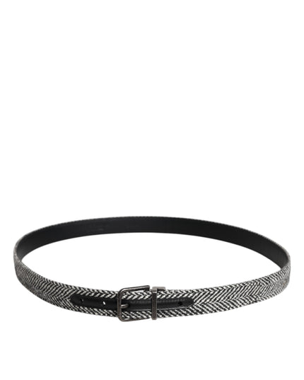 Dolce & Gabbana Black White Silver Tone Metal Buckle Belt