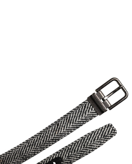 Dolce & Gabbana Black White Silver Tone Metal Buckle Belt